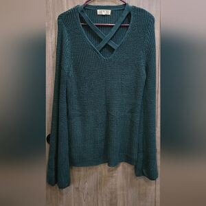 Hunter Green Pink Rose Long Bell Sleeve With Cross Detail